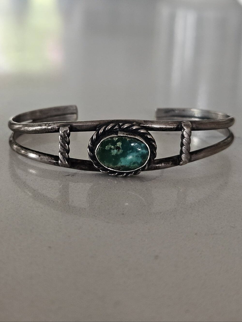 Vintage Navajo Sterling Silver Green Blue Turquoise Cuff Bracelet